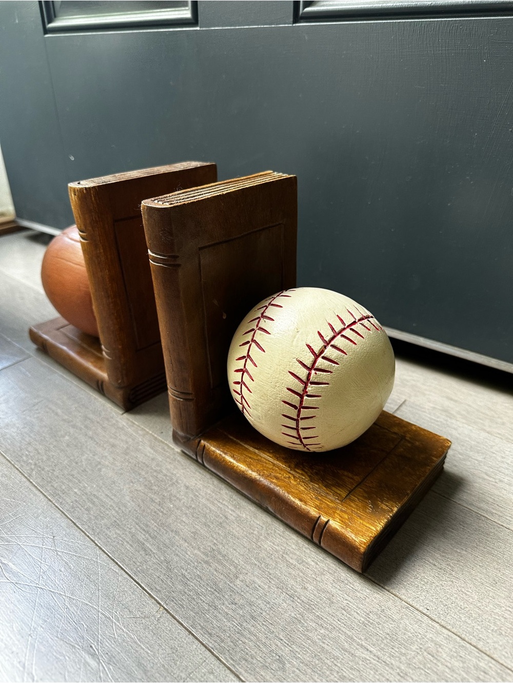 Vintage Solid Wood Baseball Football Sports Book Ends Made In Thailand Decor - Picture 5 of 8